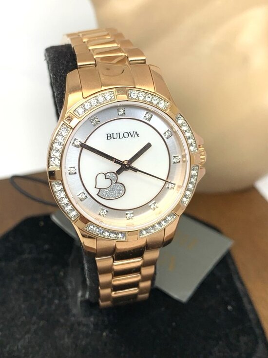 Bulova Womens Watch 98L303 Quartz Mother of Pearl Dial Rose Gold Stainless Steel